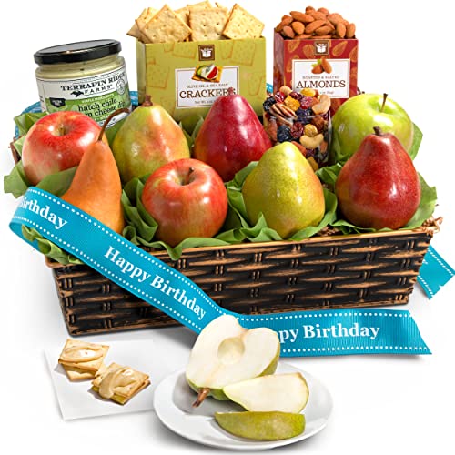 Golden State Fruit Birthday Fruit Basket with Cheese and Nuts