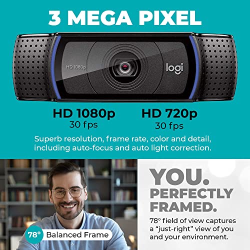 Logitech Webcam C920 HD Pro Bundle with Tripod, Privacy Shutter and Cleaning Cloth - Privacy Cover Computer Webcam Microphone - 1080p Streaming Wide Angle Video Camera - 1080P Desktop Web Camera