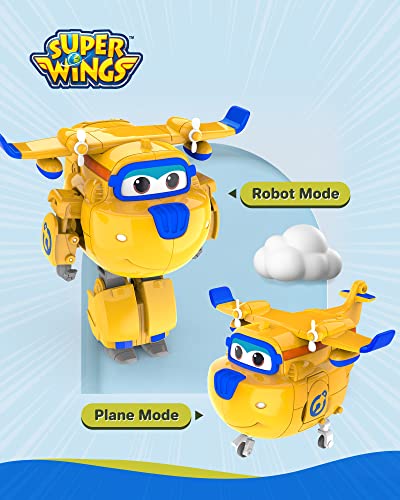 Super Wings - 5' Transforming Donnie Airplane Toys Vehicle Action Figure Plane to Robot,Suitable 3 4 5 year old Kids Fun Flying Toy Plane for Preschool Play and Birthday Gifts,Yellow