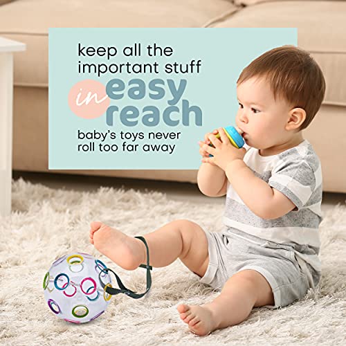 Baby Buddy Secure-A-Toy, Safety Strap Secures Toys, Teether, Pacifiers to Strollers, Highchairs, Car Seats, Adjustable Length Keep Toys Sanitary, Registry Must Haves, Orange-Gold-White-Yellow, 4 Count