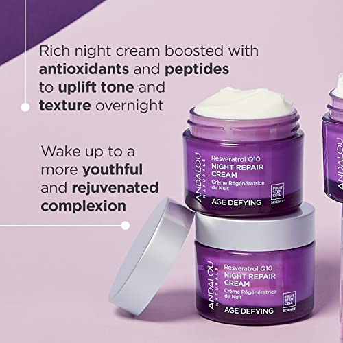 Andalou Naturals Resveratrol Q10 Night Repair Cream, For Dry Skin, Fine Lines and Wrinkles, For Softer, Smoother, Younger Looking Skin, 1.7 Ounce