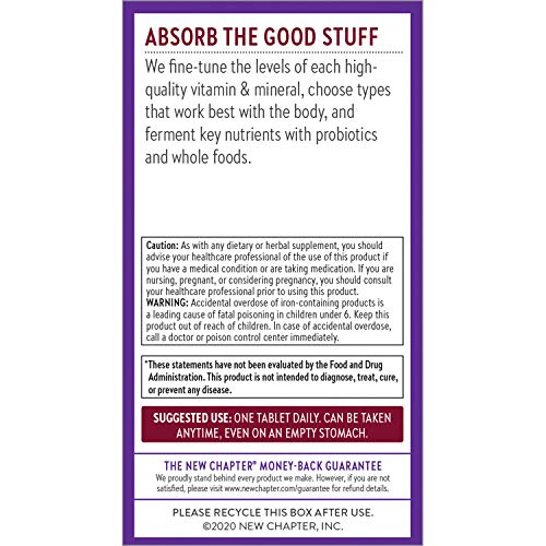 Iron Supplement, New Chapter Fermented Iron Complex with Organic Whole-Food Ingredients + One Daily Non-Constipating Dose- 60 Count (Pack of 1), 2 Month Supply