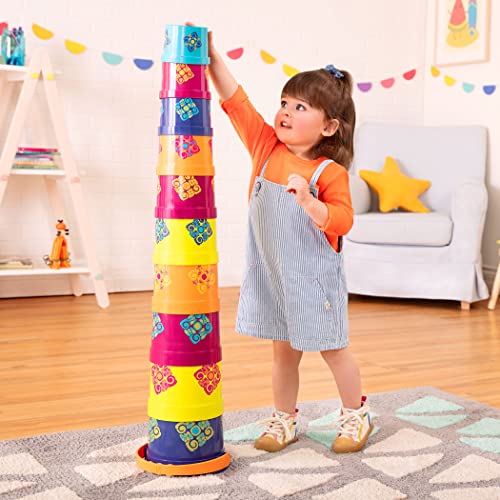B. toys – Stacking Cups – 10 pcs – Colorful Nesting Cups – Bath and Backyard – Stackable Learning Toy – Toddler, Kids – Bazillion Buckets – 18 months +