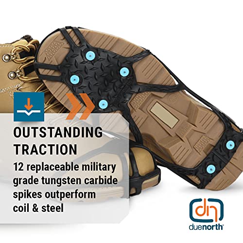 Due North Light Industrial Ice Cleats for Walking and Working - 12 Replaceable Ice Diamond Spikes (Pair)