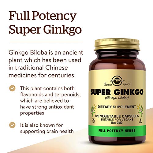 Solgar Super Ginkgo, 120 Vegetable Capsules - Full Potency (FP) - Antioxidant and Nervous System Support - Brain Health - Non-GMO, Vegan, Gluten Free, Dairy Free, Kosher - 120 Servings