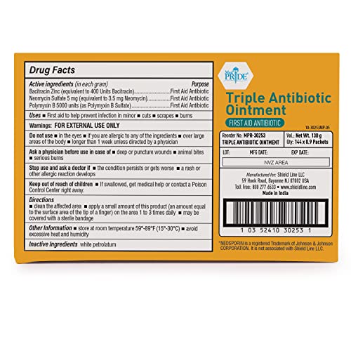 MED PRIDE Triple Antibiotic Ointment [144 Packets x 0.9g Each]- First Aid Antibiotic Cream - Travel-Size Individual Antibiotic Ointment Packets for Burns, Scrapes, Cuts, Wound Care