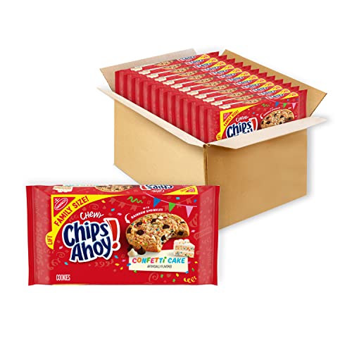 CHIPS AHOY! Chewy Confetti Cake Chocolate Chip Cookies with Rainbow Sprinkles, Birthday Cookies, Family Size, 12 - 14.38 oz Packs