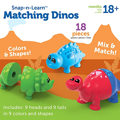 Learning Resources Snap-n-Learn Matching Dinos - 18 Pieces, Ages 18+ Months Toddler Fine Motor Toys, Counting and Sorting Toy, Shape Sorting, Dinosaurs Toys, Sensory Bin Toys