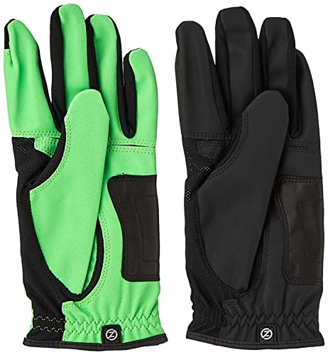 Zero Friction Male Men's Compression-Fit Synthetic Golf Glove (2 Pack), Universal Fit Black/Lime, One Size (GL00107)