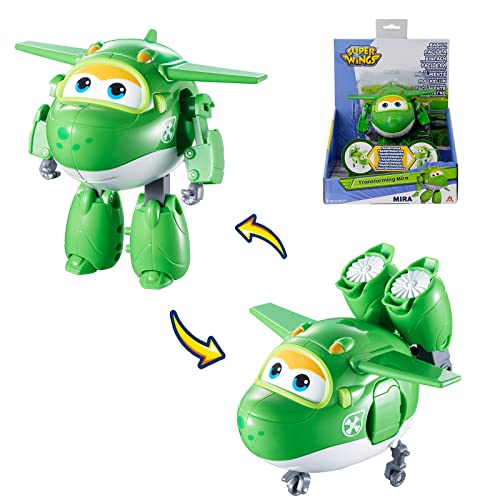Super Wings 5' Transforming Mira Airplane Toys Vehicle, Action Figure Kids Toys to Plane and Robot, Super Wings Toys for Kids Ages 3 and Up, Preschool Kids Birthday Gift, Green