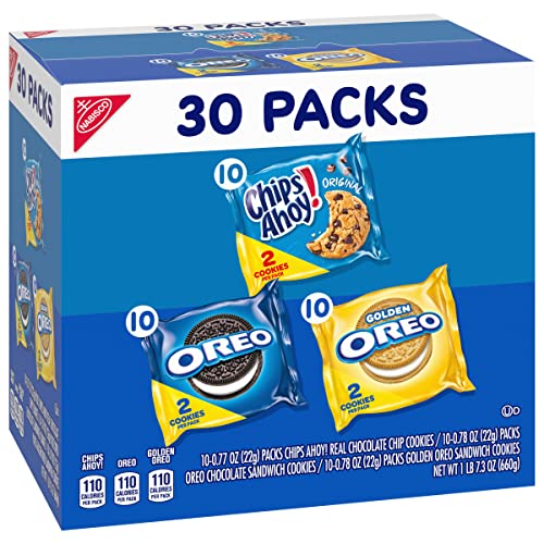 Nabisco Sweet Treats Cookie Variety Pack OREO, OREO Golden and CHIPS AHOY!, 30 Snack Packs (2 Cookies Per Pack)
