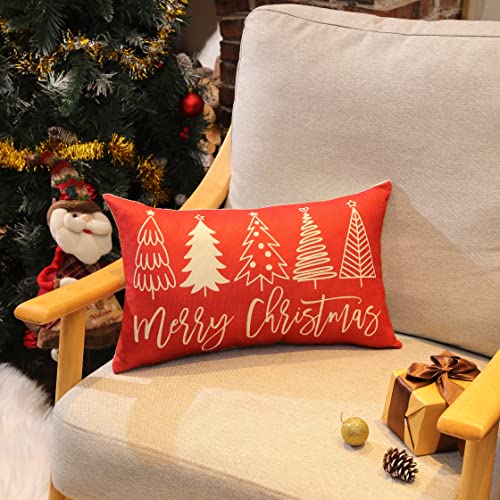 Merry Christmas Pillow Cover 12x20 Farmhouse Christmas Throw Lumbar Pillow Cover Decorations Christmas Tree Holiday Decor Case for Home Couch