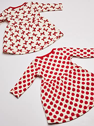 Touched by Nature Girls, Toddler, Baby and Womens Organic Cotton Short-Sleeve and Long-Sleeve Dresses, Bows Long Sleeve, 6-9 Months
