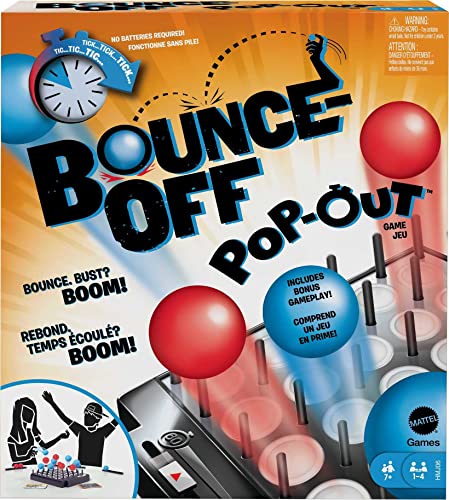 Mattel Games Bounce-Off Pop-Out Party Game for Kids, Adults and Family Night, Bounce Fast or Balls Go Flying for 1-4 Players [Amazon Exclusive]