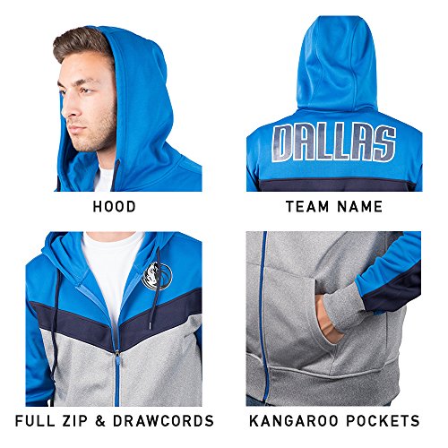 Ultra Game NBA Dallas Mavericks Mens Soft Fleece Full Zip Jacket Hoodie, Team Color, Small
