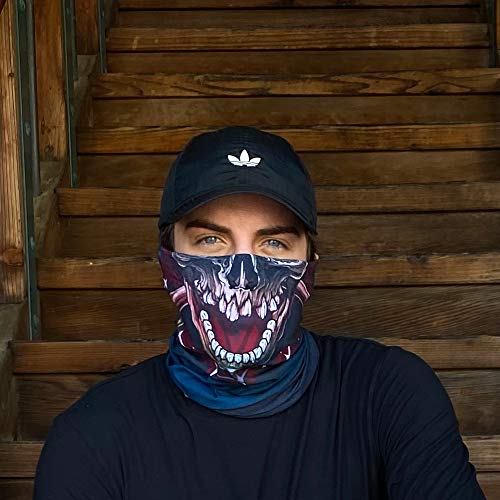 Neck Gaiter Face Mask Scarf - Proudly Made in The USA. Sun and Dust Protection, Sport, Bandanas for Fishing, Hiking, Cycling, Motorcycling, Running - Red Crossbones