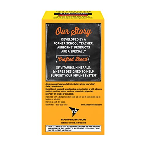 Airborne 1000mg Vitamin C Chewable Tablets with Zinc, Immune Support Supplement with Powerful Antioxidants Vitamins A C and E - 64 Chewable Tablets, Very Berry Flavor