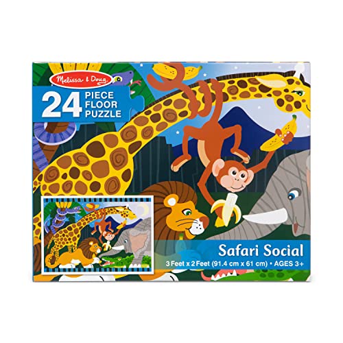 Melissa and Doug Safari Social Jumbo Jigsaw Floor Puzzle (24 pcs, 2 x 3 feet) - Kids Animal Puzzles, Large Floor Puzzles For Preschoolers And Kids Ages 3+
