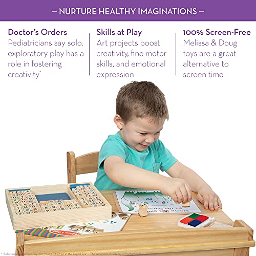 Melissa and Doug Deluxe Letters and Numbers Wooden Stamp Set ABCs 123s With Activity Book, 4-Color Stamp Pad - ABC Stamps, Kids Arts and Crafts, Letter Stamps, Number Stamps For Kids Ages 4+