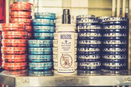 Reuzel Clay Hairspray For Men - Fragrance Free - Helps Control Frizz - Adds Texture And Definition - Helps Achieve Dry, Gritty, Lived-In Look - Flexible Hold - Suitable For All Hair Types - 12 Oz