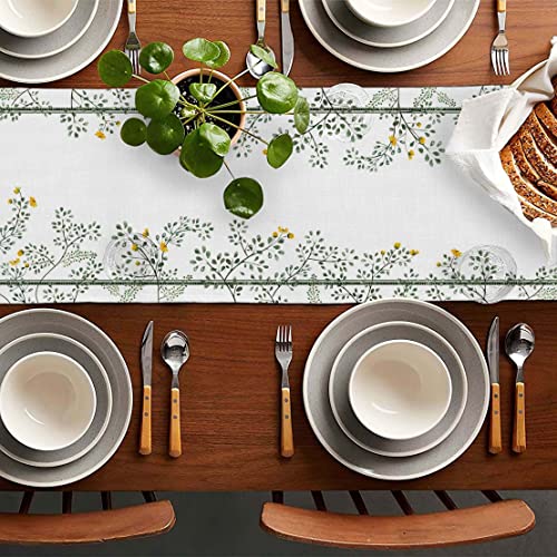 PROCIDA Summer Green Leaf Table Runner Floral Leaves Buflap Table Runners Seasonal Holiday Party Kitchen Indoor Outdoor Dinning Decor 13x108 Inch
