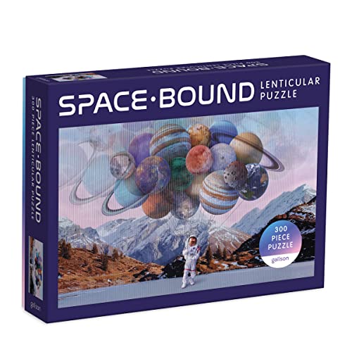 Space Bound 300 Piece Lenticular Puzzle from Galison - Watch The Planet Balloons Float into Outer Space with This Surreal Jigsaw Puzzle, Challenging and Fun, 17.75' x 11', Unique Gift Idea