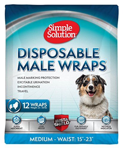 Simple Solution Disposable Dog Diapers for Male Dogs | Male Wraps with Super Absorbent Leak-Proof Fit | Excitable Urination, Incontinence, or Male Marking | Medium | 12 Count