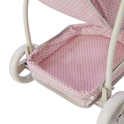Olivia's Little World Baby Doll Stroller Polka Dots Princess Collection, Convertible Doll Pram with Storage Basket for 18' Dolls, Pink and Gray