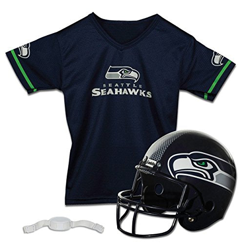 Franklin Sports NFL Seattle Seahawks Kids Football Helmet and Jersey Set - Youth Football Uniform Costume - Helmet, Jersey, Chinstrap - Youth M