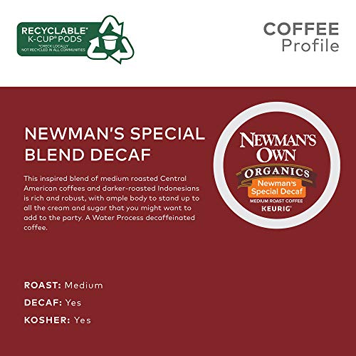 Newman's Own Organics Special Blend Decaf, Single-Serve Keurig K-Cup Pods, Medium Roast Coffee, 72 Count
