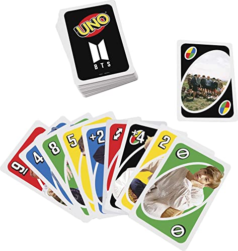 Mattel Games Giant UNO BTS Card Game with 108 Cards Based on BTS Global Superstars Global Boy Band, Gift for Boys and Girls Age 7 Years and Older