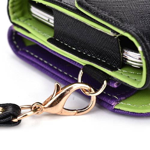 Kroo Clutch Wallet with Wristlet and Crossbody Strap for Smartphones or Phablets up to 5.7 Inch - Carrying Case - Frustration-Free Packaging - Black and Purple