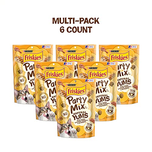 Purina Friskies Natural Cat Treats, Party Mix Natural Yums With Real Chicken and Vitamins, Minerals and Nutrients - (6) 6 oz. Pouches