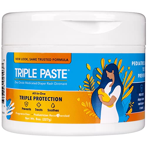 Triple Paste Diaper Rash Cream for Baby - 8 Oz Tub - Zinc Oxide Ointment Treats, Soothes and Prevents Diaper Rash - Pediatrician-Recommended Hypoallergenic Formula with Soothing Botanicals