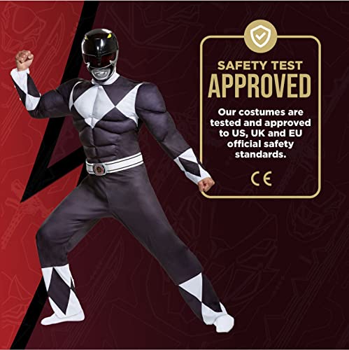 Disguise Men's Black Ranger Classic Muscle Adult Costume, L/XL (42-46)