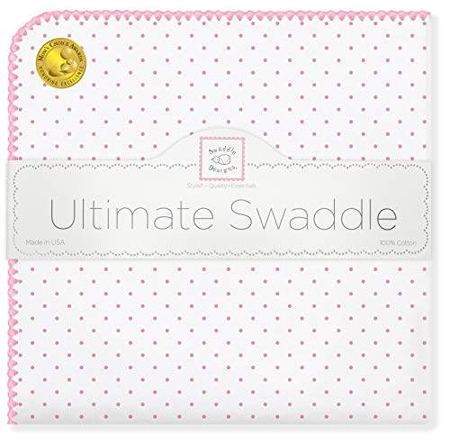 SwaddleDesigns Large Receiving Blanket, Ultimate Swaddle for Baby Boys, Girls, Softest US Cotton Flannel, Best Shower Gift, Made in USA, Pink Classic Polka Dots (Mom's Choice Award Winner)