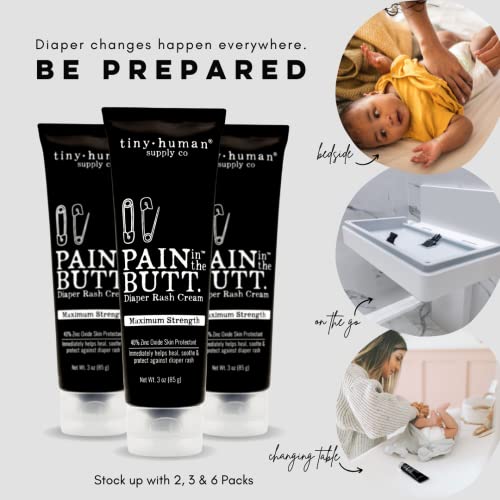 Pain in The Butt MAX Diaper Rash Cream, 3oz, 40% Zinc Oxide, 3-Pack, Natural Ingredients, Petrolatum Free, Soothing, Rapid Relief and Protection for Baby