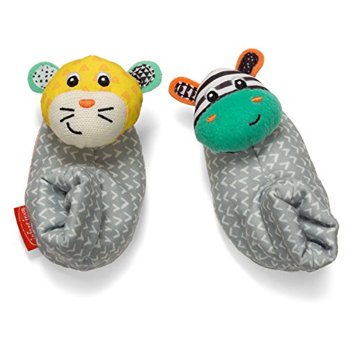 Infantino Foot Rattles, Zebra and Cheetah, Soft Baby Sock Rattles - Encourages Hand-Eye Coordination, Discovery Toy - Machine Washable