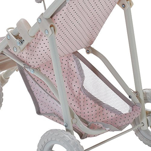 Olivia's Little World Baby Doll Jogging Stroller Polka Dots Princess Collection, Doll Pram for 18' Dolls, Foldable Stroller, Pink and Gray