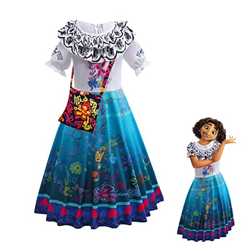 FUXHBFB Encanto Mirabel Costume Dress For Girls Cosplay Isabela Madrigal Princess Halloween Dress Up(4-5 Years, Blue)