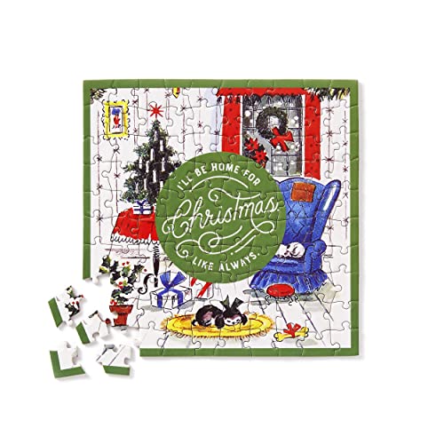 Brass Monkey Home for Christmas 100 Piece Mini Shaped Puzzle; 7.25' x 7.25'; Foil Accents; Ready to Gift; Holiday Puzzle for Adults