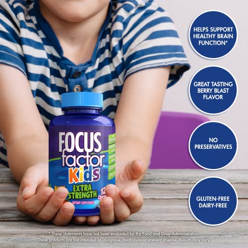 Focus Factor Kids Extra Strength Daily Chewable for Brain Health Support, 120 Count – Vitamins for Kids - Quality Formula – Gluten and Dairy Free Supplements for Children (2 Pack)