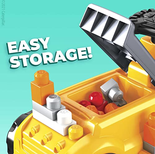 Mega BLOKS Cat Fisher Price Toddler Blocks Building Toy, Large Dump Truck with 11 Pieces and Storage, Yellow, Gift Ideas for Kids