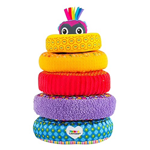 LAMAZE - Rainbow Stacking Rings Toy, Help Baby Develop Fine Motor Skills and Hand-Eye Coordination with Multiple Textures, Bold Colors, Playful Patterns and Crinkly Sounds, 6 Months and Older