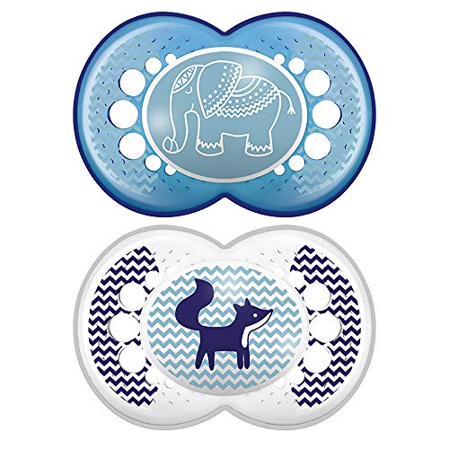 MAM Original Baby Pacifier, Nipple Shape Helps Promote Healthy Oral Development, Sterilizer Case, 2 Pack, 16+ Months, Animal/Boy