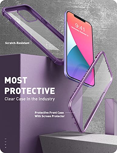 i-Blason Ares Case for iPhone 12, iPhone 12 Pro 6.1 Inch (2020 Release), Dual Layer Rugged Clear Bumper Case with Built-in Screen Protector (Purple)