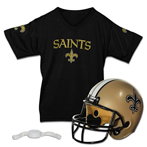 Franklin Sports NFL New Orleans Saints Kids Football Helmet and Jersey Set - Youth Football Uniform Costume - Helmet, Jersey, Chinstrap - Youth M