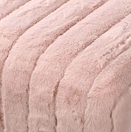Home Soft Things Super Mink Faux Fur Pink Ottoman Bench, 19' x 13' x 17', Rose Smoke, Living Room Foot Rest Stool Entryway Makeup Bench End of Bed Bedroom Home Decor Chair for Sitting