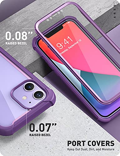 i-Blason Ares Case for iPhone 12, iPhone 12 Pro 6.1 Inch (2020 Release), Dual Layer Rugged Clear Bumper Case with Built-in Screen Protector (Purple)