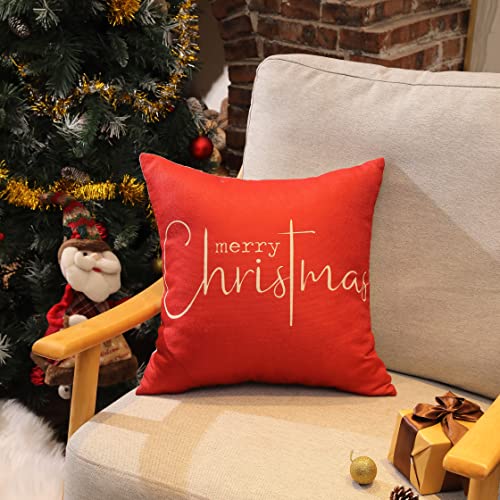 Allorry Christmas Pillow Covers Merry Christmas Throw Pillow Decorative Beige Cotton Cloth Linen Cloth Pillow Cover Sofa Cover Decorative Rectangle Length 18X18 inches